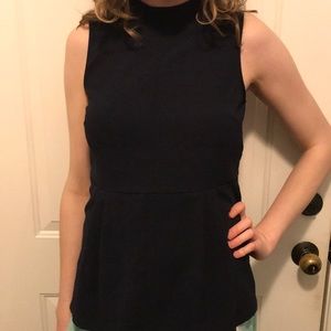Navy Peplum Sleeveless Blouse